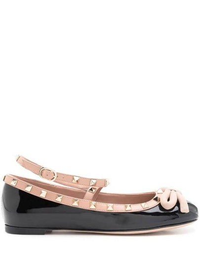 Rockstud Patent Leather Ballerina Black - VALENTINO - BALAAN 2