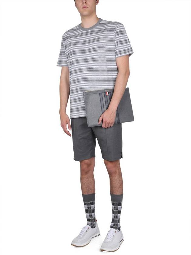 Men's Striped Midweight Jersey Short Sleeve T-Shirt Grey - THOM BROWNE - BALAAN 3