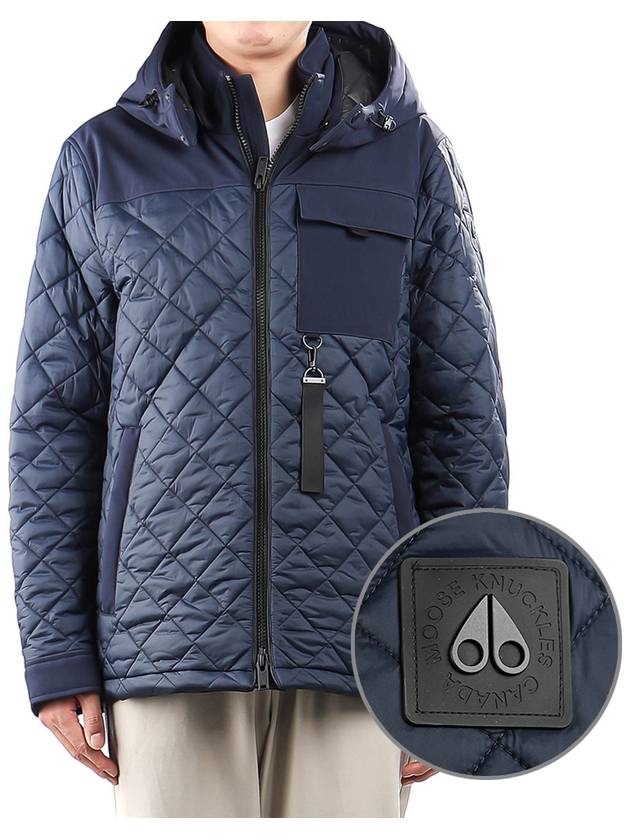 Men's Out Bank Down Hooded Jacket Blue - MOOSE KNUCKLES - BALAAN 2