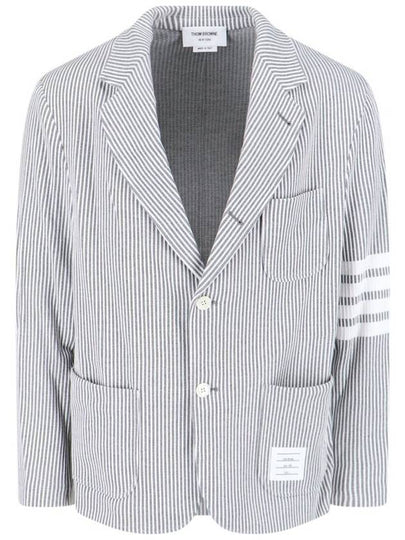 Men's 4 Bar Seesucker Loopback 4 Bar Sack Cardigan Grey - THOM BROWNE - BALAAN 2