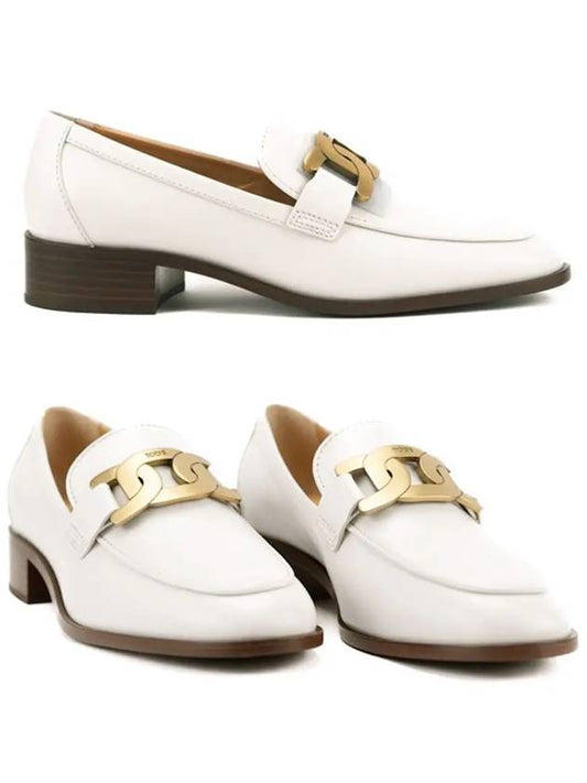 Women's Gold Logo Chain Leather Loafers White - TOD'S - BALAAN 2