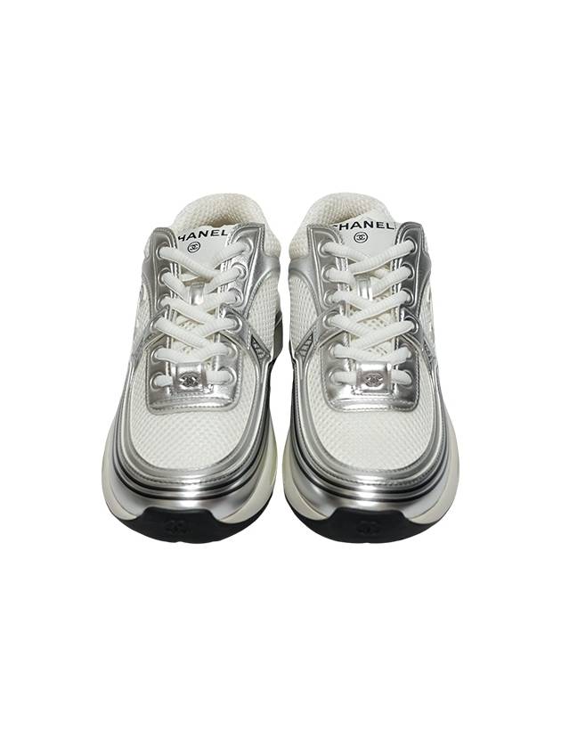 Fabric Laminated Low Top Sneakers Silver - CHANEL - BALAAN 4