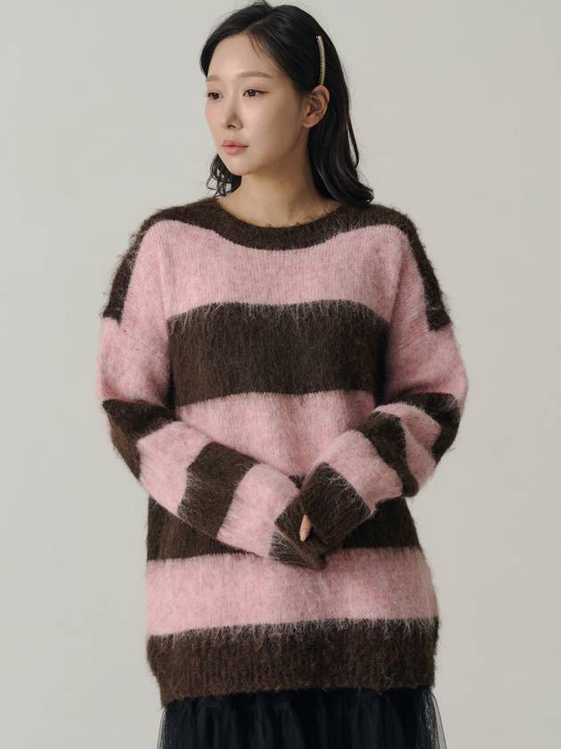 Influencer Seyoung wh Wool Stripe Overfit Knit Pink - SORRY TOO MUCH LOVE - BALAAN 2