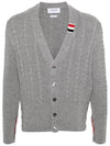 Cable Knitwear Virgin Wool Cardigan Grey - THOM BROWNE - BALAAN 3