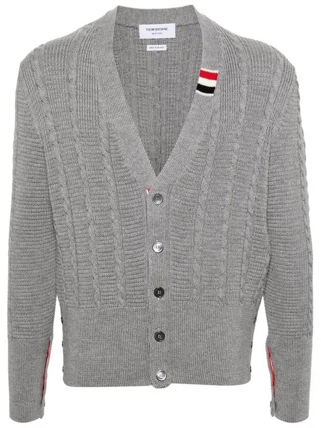 Cable Knitwear Virgin Wool Cardigan Grey - THOM BROWNE - BALAAN 3