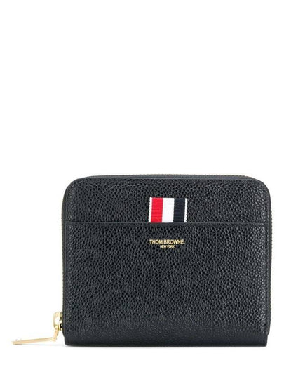 Three Stripes Pebble Grain Zipper Round Half Wallet Black - THOM BROWNE - BALAAN 2