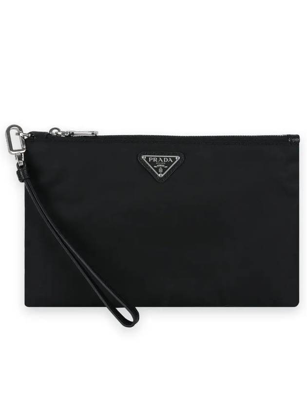 Saffiano Leather Strap Nylon Clutch Bag Black - PRADA - BALAAN 3