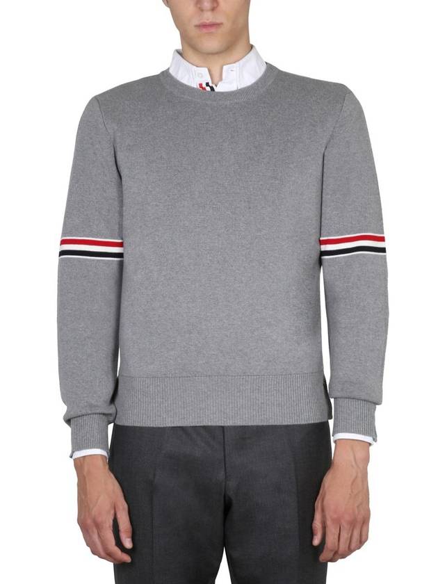 Men's Milan Stitch Armband Crew Neck Knit Top Light Grey - THOM BROWNE - BALAAN 3