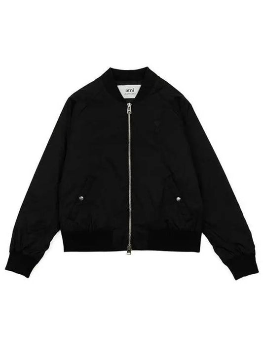 Heart Logo Bomber Jacket Black - AMI - BALAAN 2