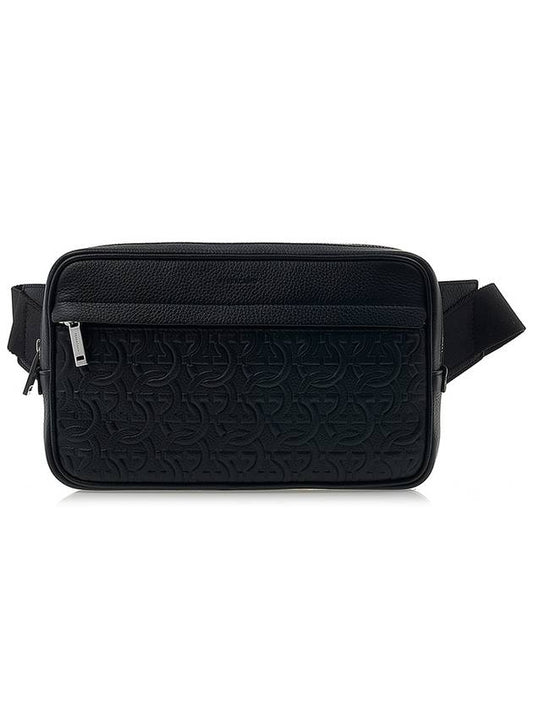 Ferragamo Men's Gancini Belt Bag 24 1480 NERO CALF 0769479 - SALVATORE FERRAGAMO - BALAAN 1