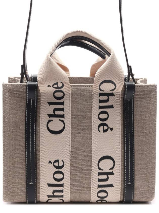 Woody Small Canvas Tote Bag Navy Beige - CHLOE - BALAAN 3