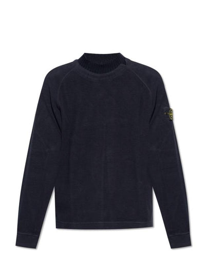 Garment Dyed Gauze Mock Neck Sweatshirt Navy - STONE ISLAND - BALAAN 2