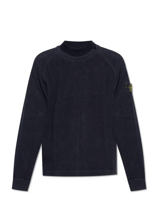Garment Dyed Gauze Mock Neck Sweatshirt Navy - STONE ISLAND - BALAAN 1