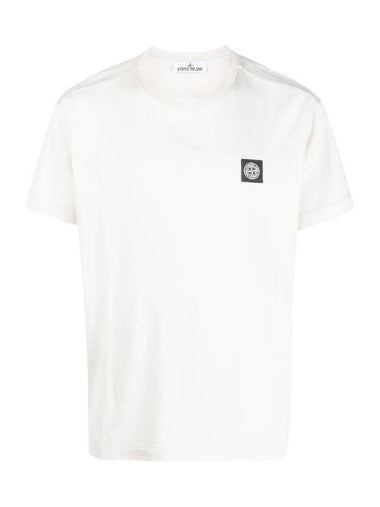 Cotton Jersey Slim Fit Short Sleeve T Shirt Mastic White - STONE ISLAND - BALAAN 1