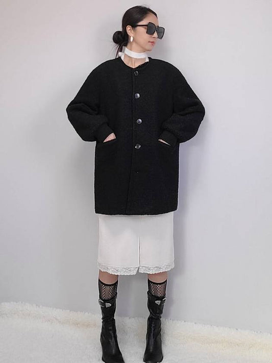 Women's Collarless Stitching Simple Long Jacket Black - PRETONE - BALAAN 2