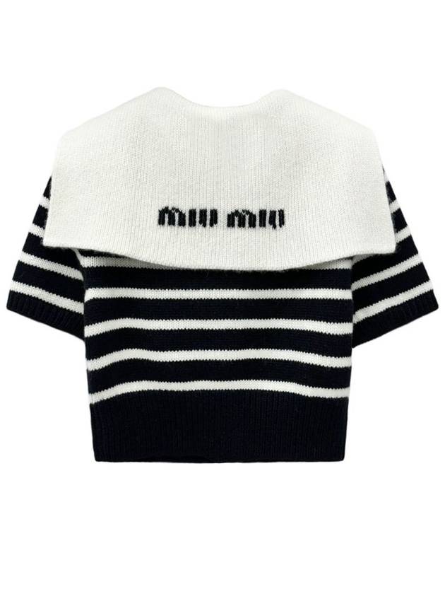 Cashmere Knit Stripe Motif Cardigan Black Tan - MIU MIU - BALAAN 3