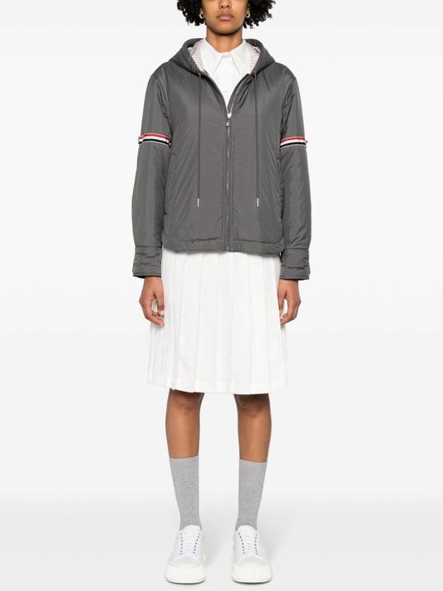 Ultra Light Nylon Tech Down Fill Armband Shirt Hem Hooded Jacket Grey - THOM BROWNE - BALAAN 4