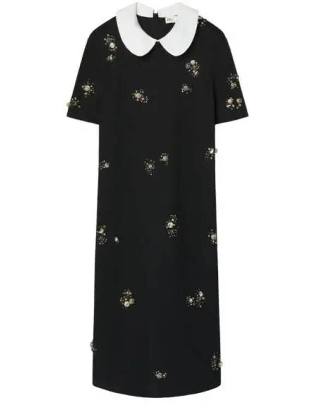 Embellished Poplin Collar Sweater Midi Dress Black - TORY BURCH - BALAAN 2