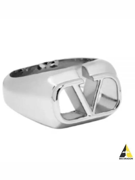 V Logo Signature Metal Ring Silver - VALENTINO - BALAAN 2