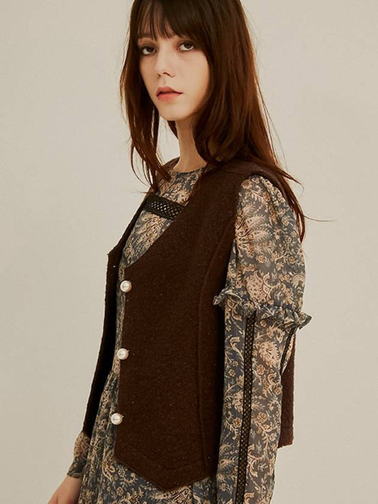 V-Neck Pearl Wool VestBrown - SORRY TOO MUCH LOVE - BALAAN 1