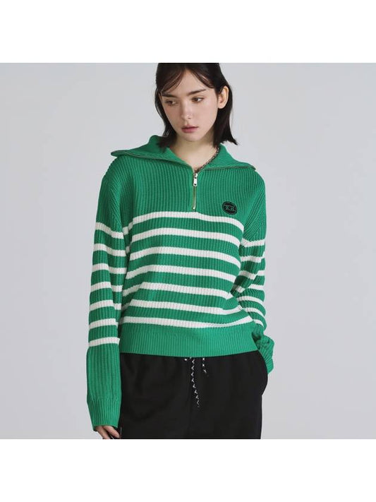 Striped Half Zip Knit Top Green - THE GREEN LAB - BALAAN 2