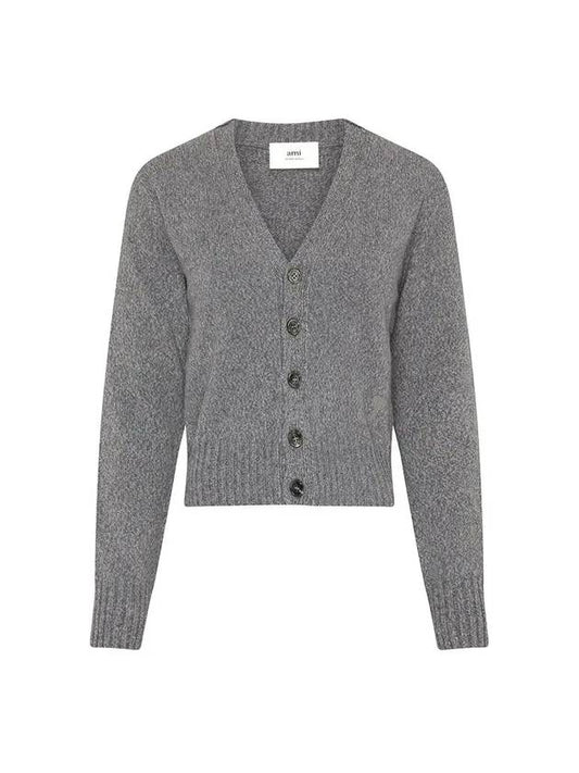 Embroidered Heart Logo Cashmere Cardigan Heather Grey - AMI - BALAAN 1