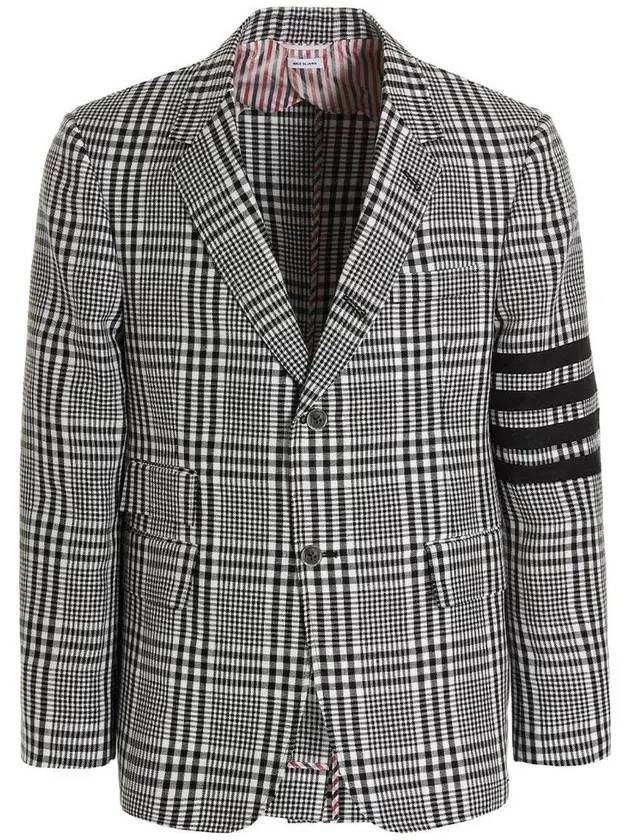 Gingham Prince of Wales Linen Single Vent Sport Jacket Black - THOM BROWNE - BALAAN 1