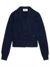 Embroidered Heart Logo Cashmere Cardigan Navy - AMI - BALAAN 2