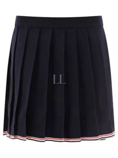 Full Needle Stitch Merino Wool Tipping Pleated Skirt Navy - THOM BROWNE - BALAAN 2