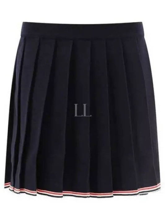 Full Needle Stitch Merino Wool Tipping Pleated Skirt Navy - THOM BROWNE - BALAAN 2