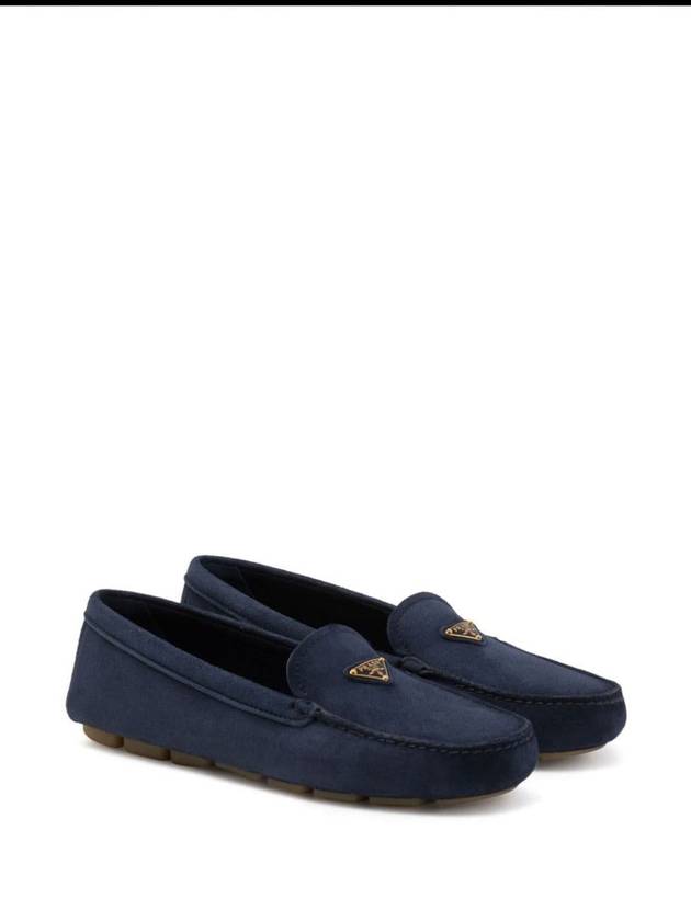 Triangle Logo Suede Driving Shoes Navy - PRADA - BALAAN 4