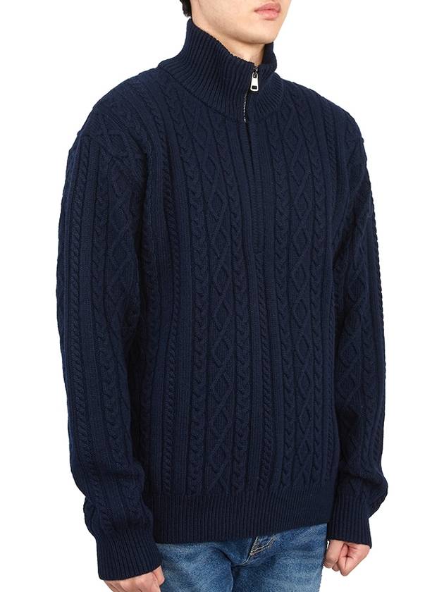 zip-up half neck wool knit top navy - MONCLER - BALAAN 4