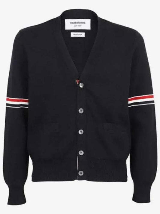 Milano Stitch Sprite Armband Cotton V-neck Cardigan Navy - THOM BROWNE - BALAAN 2