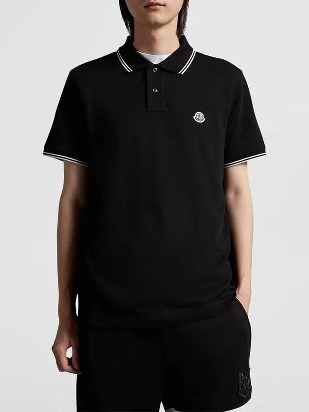 Logo Patch Cotton Polo Shirt Black - MONCLER - BALAAN 3