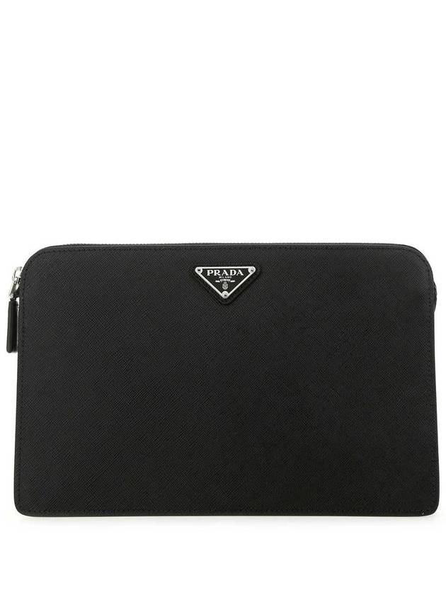 Triangle Logo Saffiano Leather Clutch Bag Black - PRADA - BALAAN 2