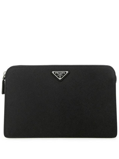 Triangle Logo Saffiano Leather Clutch Bag Black - PRADA - BALAAN 2