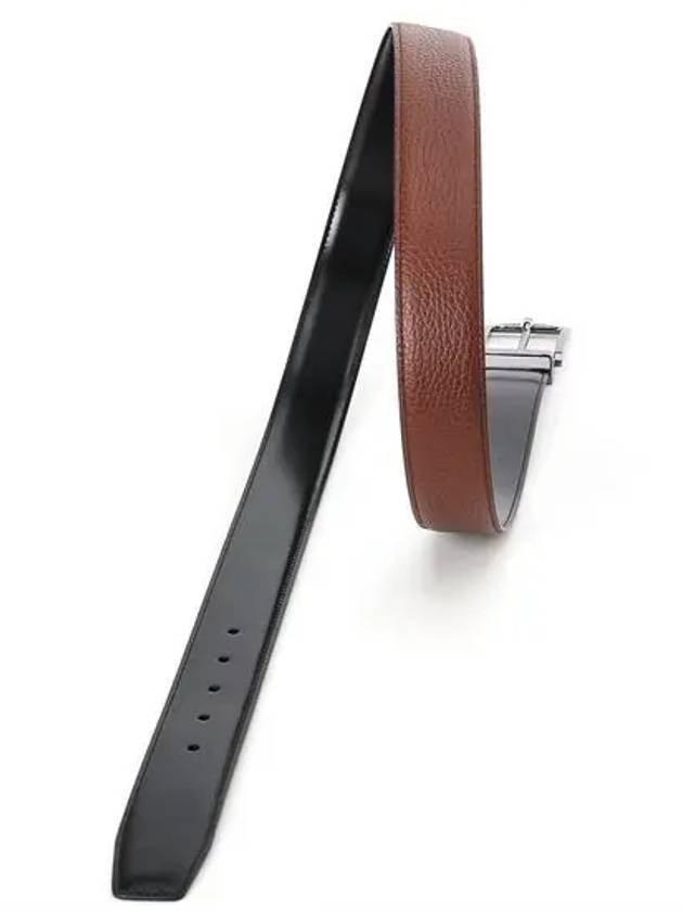 Square Reversible Leather Belt Black - SALVATORE FERRAGAMO - BALAAN 4