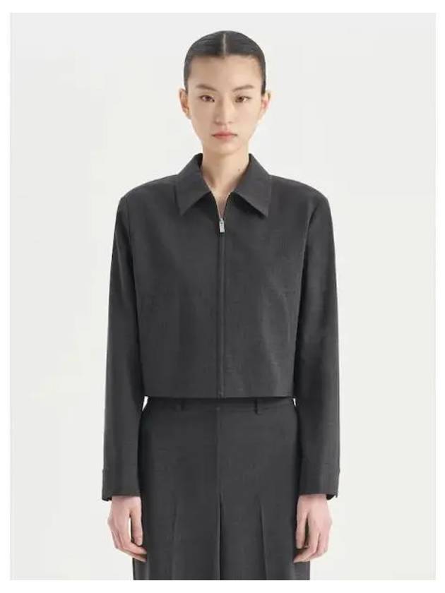 Women s wool crop zip up spring and fall jacket charcoal melange domestic product - THEORY - BALAAN 1