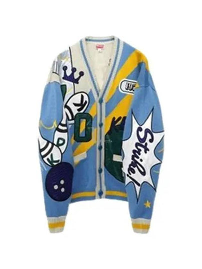 Bowling Elephant V-Neck Cardigan Blue - KENZO - BALAAN 2