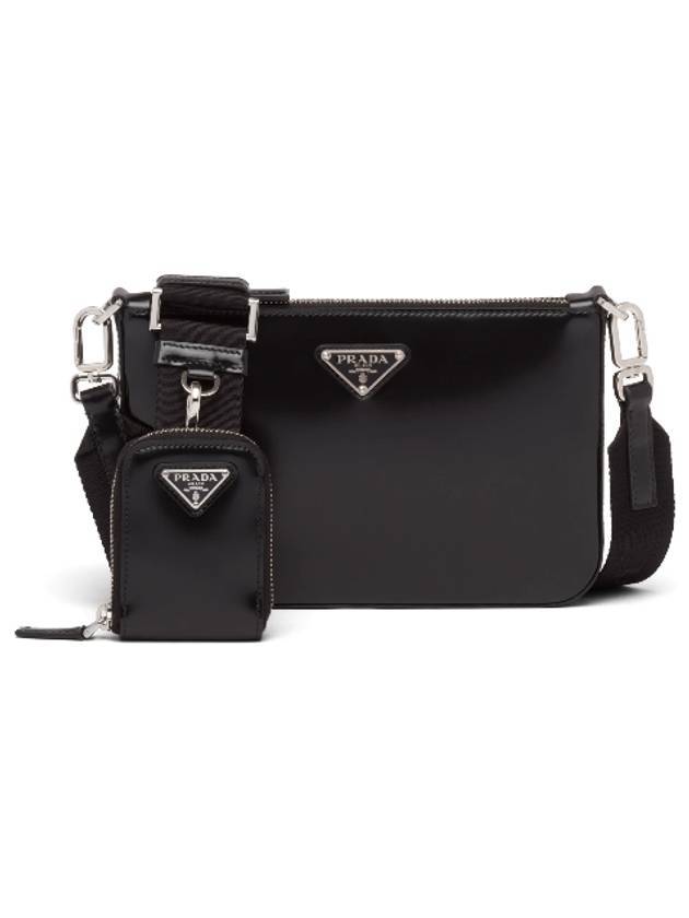 brushed leather pouch cross bag black - PRADA - BALAAN.