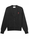 Red Heart Logo Merino Wool Cardigan Black - AMI - BALAAN 2