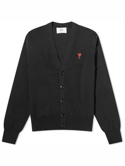 Red Heart Logo Merino Wool Cardigan Black - AMI - BALAAN 2