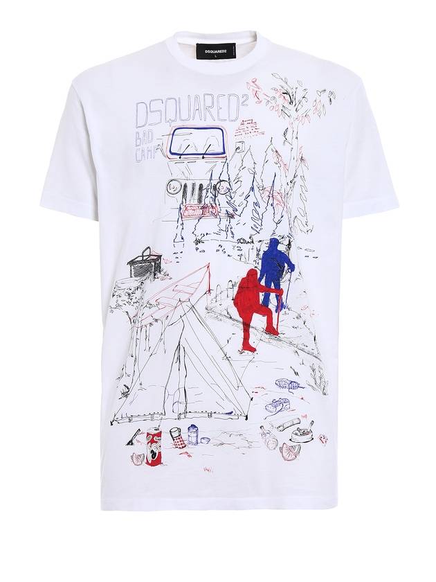 Men's Bad Camp Print Short Sleeve T-Shirt White - DSQUARED2 - BALAAN 1