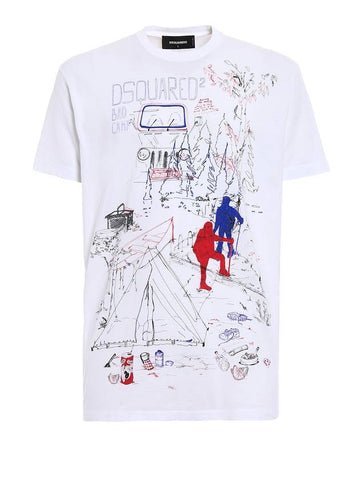 Men's Bad Camp Print Short Sleeve T-Shirt White - DSQUARED2 - BALAAN 1