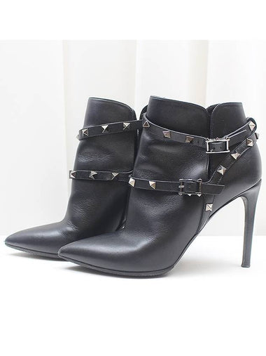 Rockstud black leather double strap ankle boots size 37 - VALENTINO - BALAAN 1