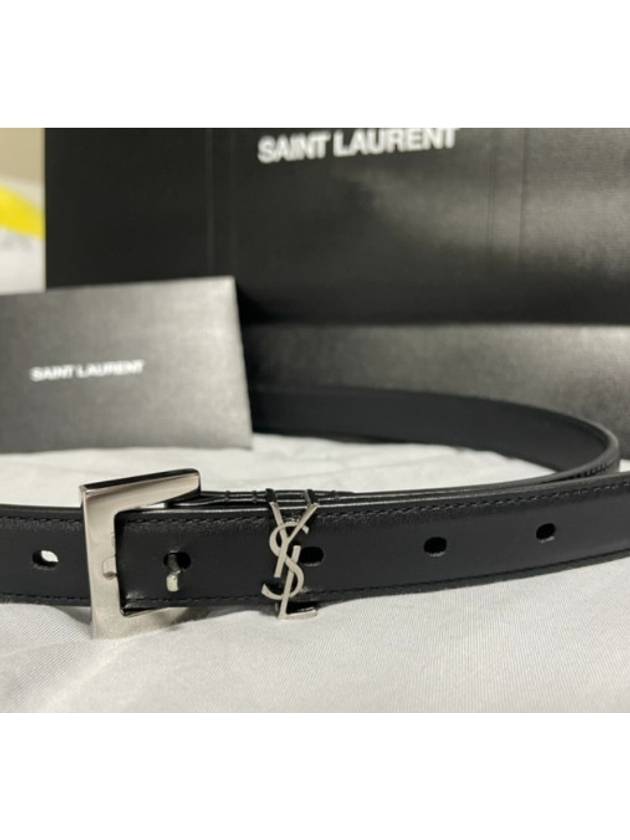 Square Buckle Monogram Leather Belt Black - SAINT LAURENT - BALAAN 7