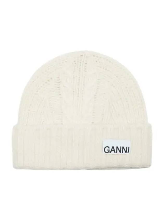 logo cable knit beanie egret - GANNI - 2