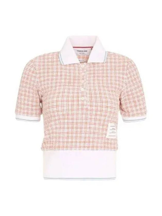 Checked Tweed Shrunken Short Sleeve Polo Pink - THOM BROWNE - BALAAN 2