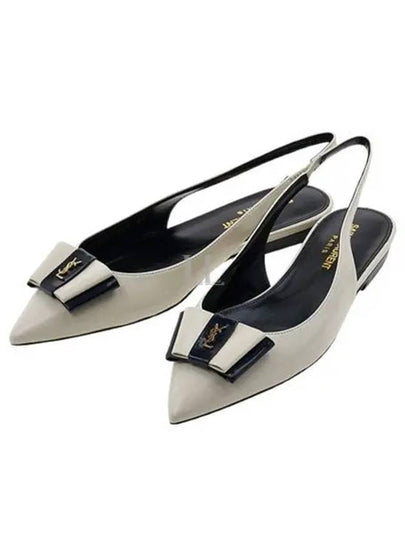 Anais Slingback Flats In Smooth And Patent Leather Ivory - SAINT LAURENT - BALAAN 2