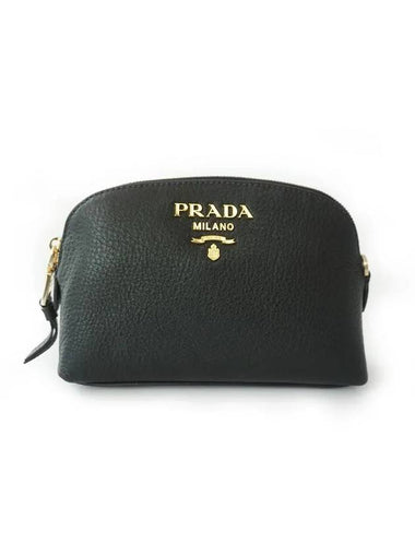 Vitello Dino Zipper Pouch Bag Black - PRADA - BALAAN 1